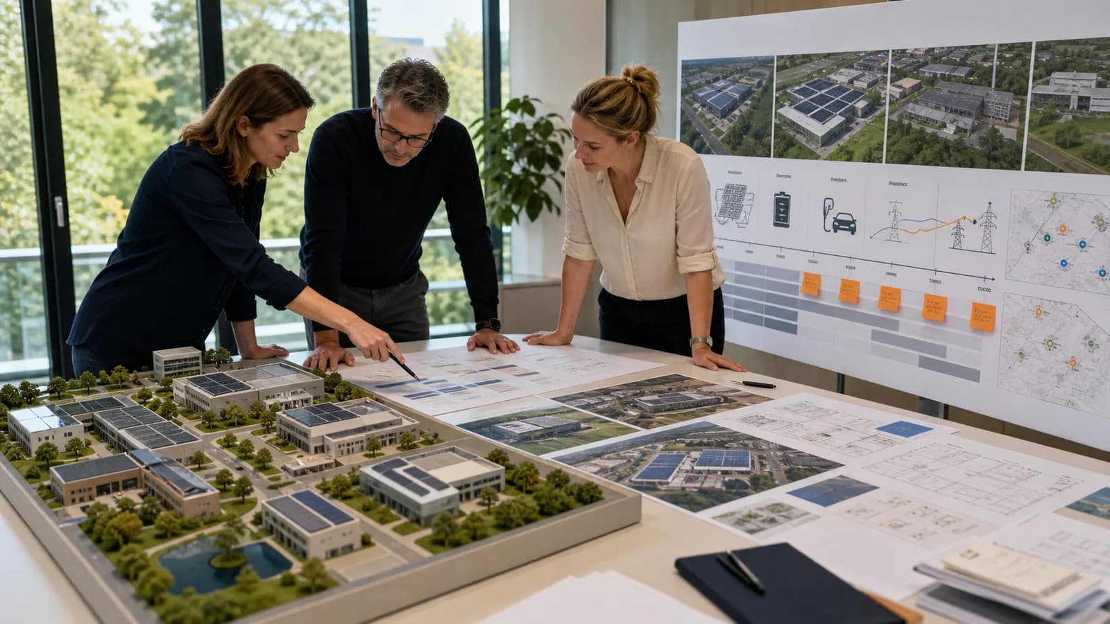 Team plant zonnepanelen, batterijen en laadinfra voor een vastgoedportefeuille