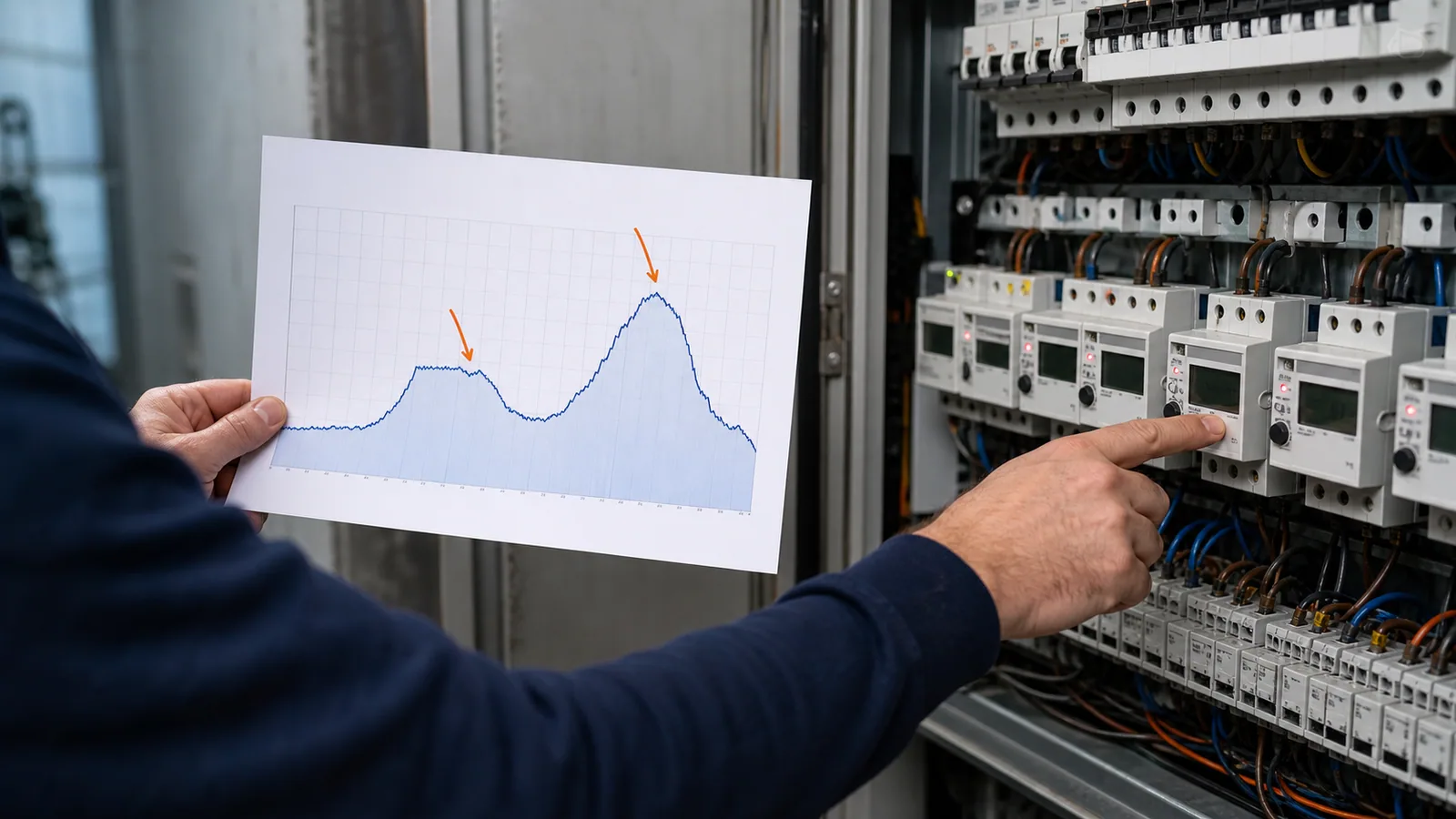 Technicus koppelt een dagprofiel met pieken aan afzonderlijke submeters